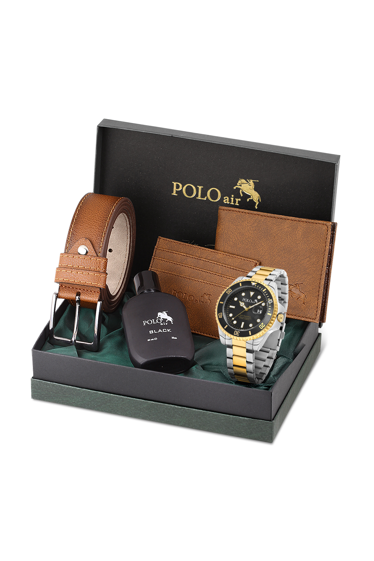 Mercek Takvimli Erkek Kol Saati Cüzdan Kemer Kartlık Parfüm Seti Gümüş Gold Siyah Renk Pl-7073E11 Gümüş Pl-7073E11