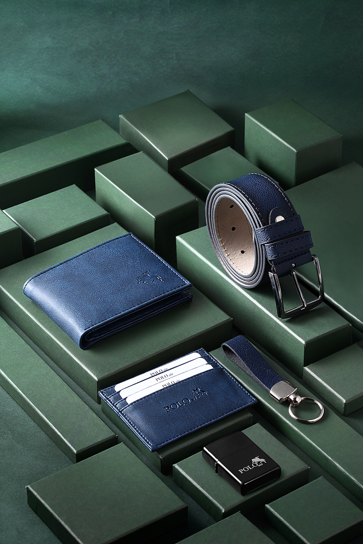 Takvimli Erkek Kol Saati Cüzdan Kemer Kartlık Anahtarlık Çakmak Seti Gümüş Lacivert Renk Pl-7074E2 Lacivert Pl-7074E2