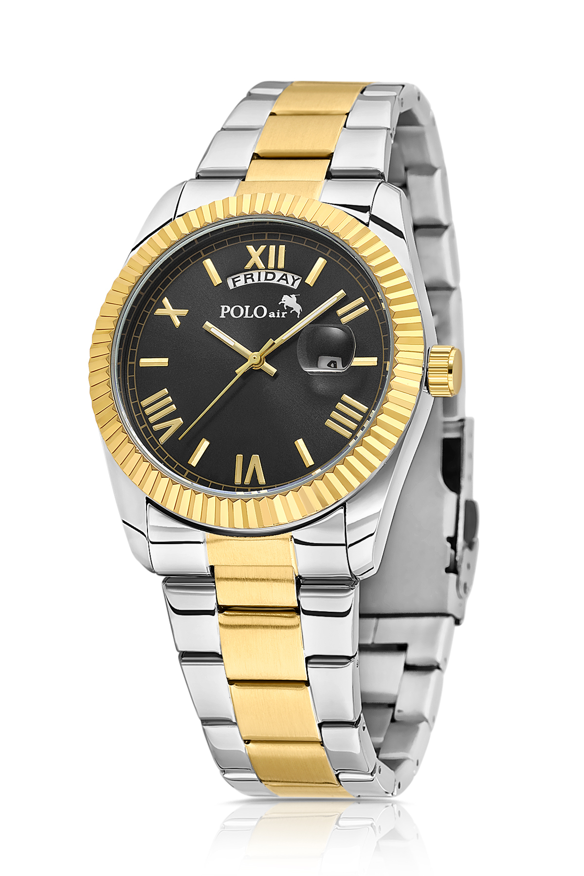 Takvimli Erkek Kol Saati Cüzdan Kemer Kartlık Çakmak Anahtarlık Seti Gold Gümüş Siyah Renk Pl-7076E6 Altın Pl-7076E6