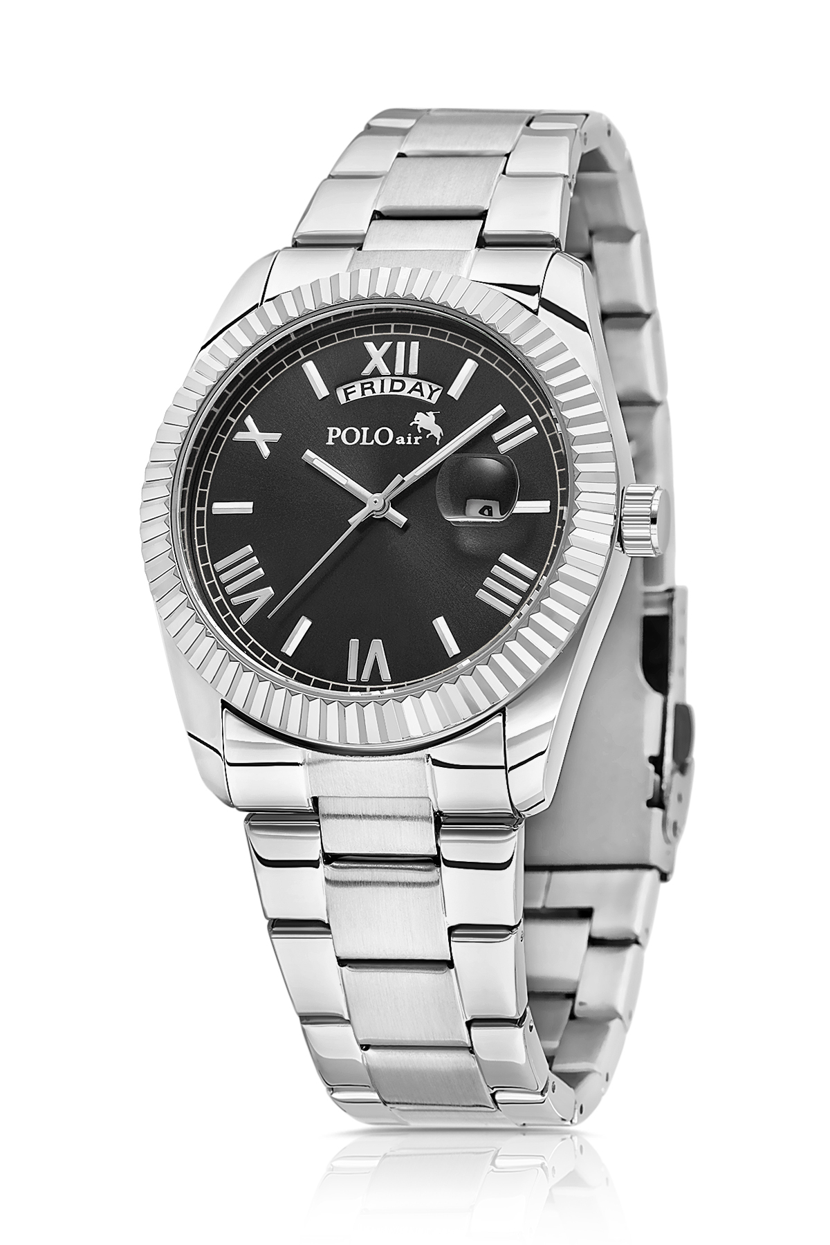 Takvimli Erkek Kol Saati Cüzdan Kemer Kartlık Çakmak Anahtarlık Seti Gümüş Siyah Renk Pl-7076E3 Siyah Pl-7076E3