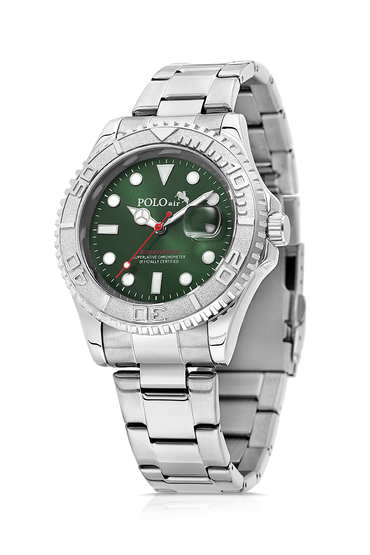 Takvimli Erkek Kol Saati Otomatik Cüzdan Kemer Çakmak Seti Gümüş Yeşil Renk Pl-7080E4 Yeşil Pl-7080E4