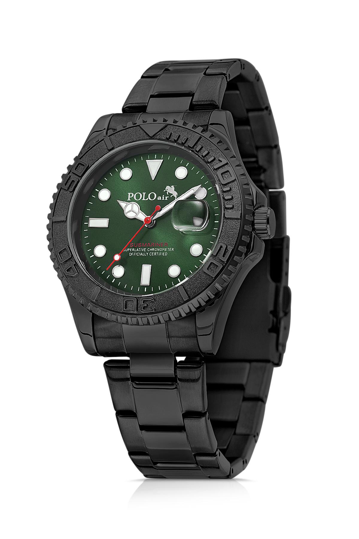 Takvimli Erkek Kol Saati Otomatik Cüzdan Kemer Çakmak Seti Siyah Yeşil Renk Pl-7080E6 Siyah-Yeşil Pl-7080E6