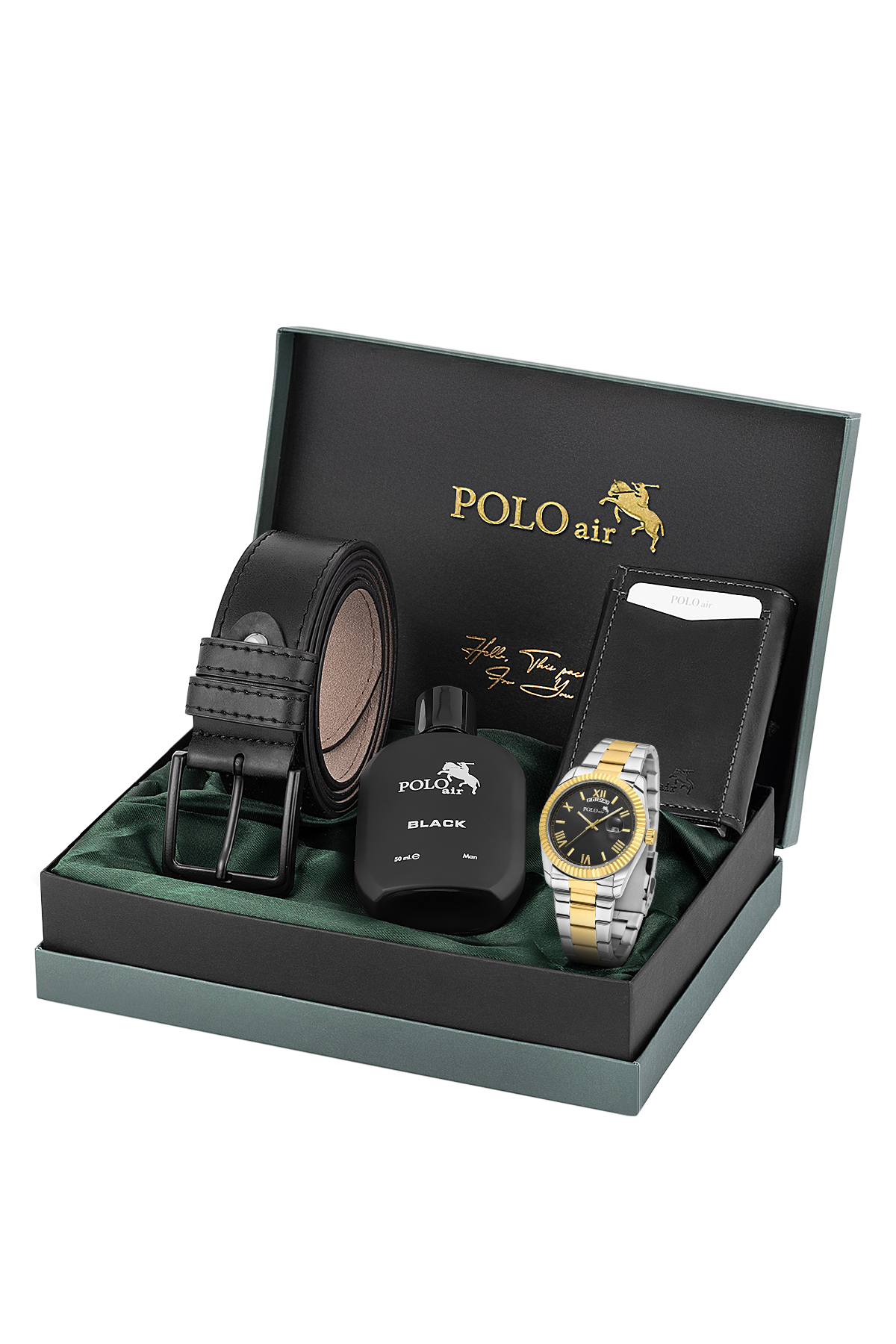 Takvimli Erkek Kol Saati Otomatik Cüzdan Kemer Parfüm Seti Gold Gümüş Siyah Renk Pl-7081E6 Altın Pl-7081E6