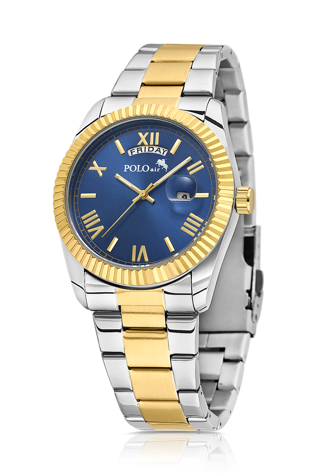 Takvimli Erkek Kol Saati Otomatik Cüzdan Kemer Parfüm Seti Gümüş Gold Lacivert Renk Pl-7081E7 Lacivert Pl-7081E7