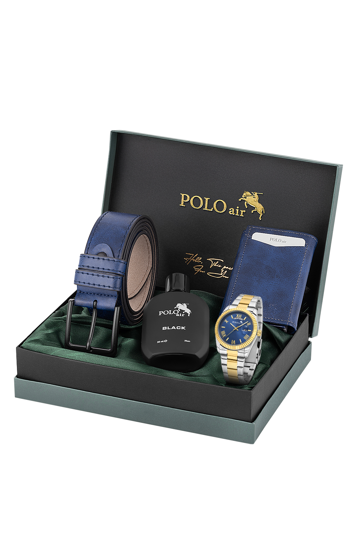 Takvimli Erkek Kol Saati Otomatik Cüzdan Kemer Parfüm Seti Gümüş Gold Lacivert Renk Pl-7081E7 Lacivert Pl-7081E7