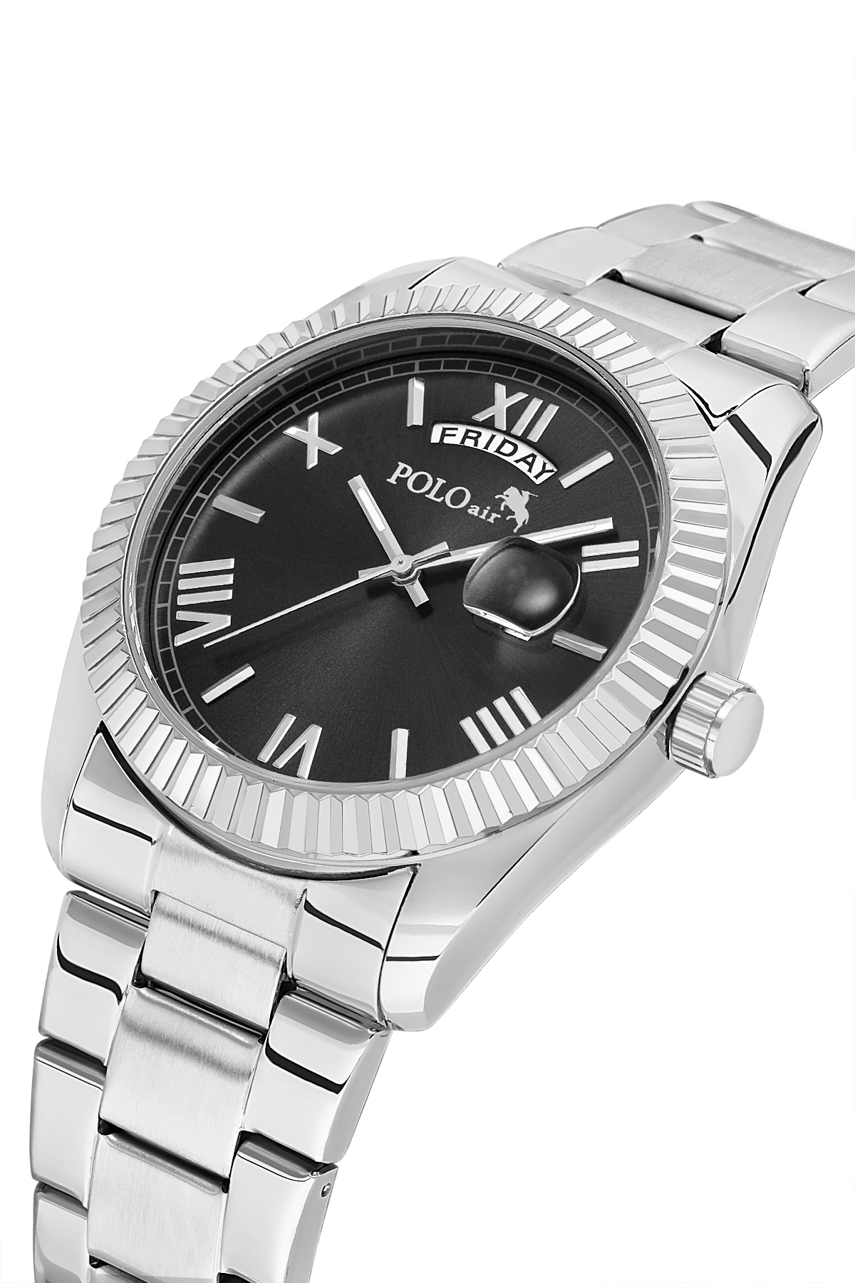 Takvimli Erkek Kol Saati Otomatik Cüzdan Kemer Parfüm Seti Gümüş Siyah Renk Pl-7081E3 Siyah Pl-7081E3