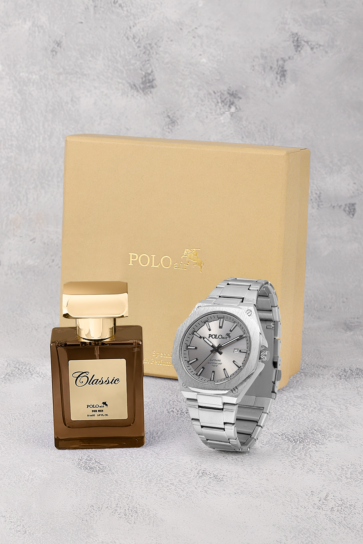 Takvimli Klasik Erkek Kol Saati Ve 55 Ml Parfüm Seti Gümüş Antrasit Renk St-5018E3 Gümüş St-5018E3