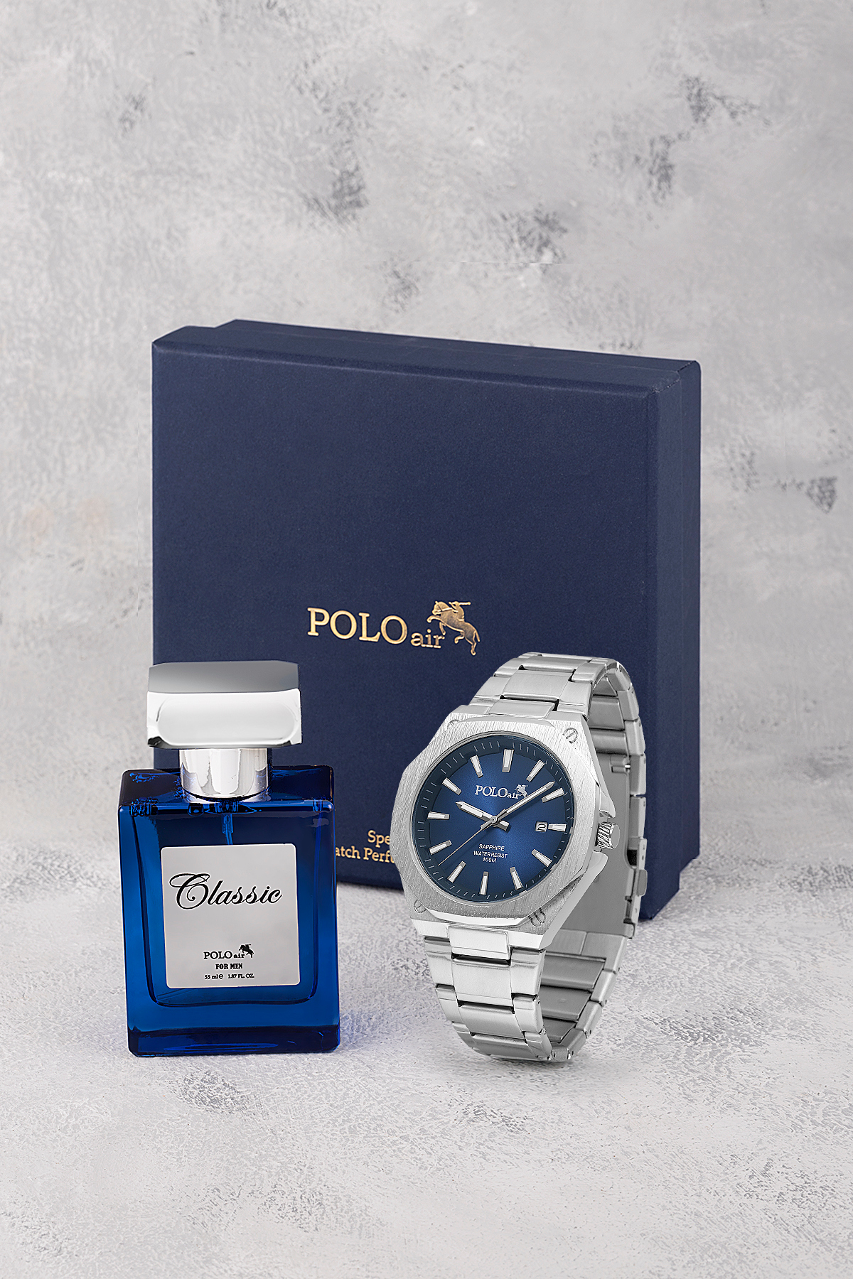 Takvimli Klasik Erkek Kol Saati Ve 55 Ml Parfüm Seti Gümüş Lacivert Renk St-5018E2 Lacivert St-5018E2