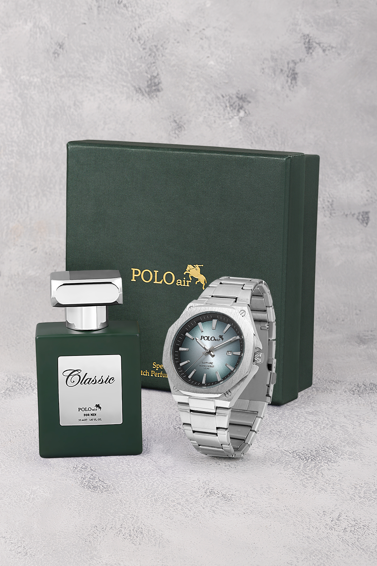 Takvimli Klasik Erkek Kol Saati Ve 55 Ml Parfüm Seti Gümüş Yeşil Renk St-5018E4 Yeşil St-5018E4
