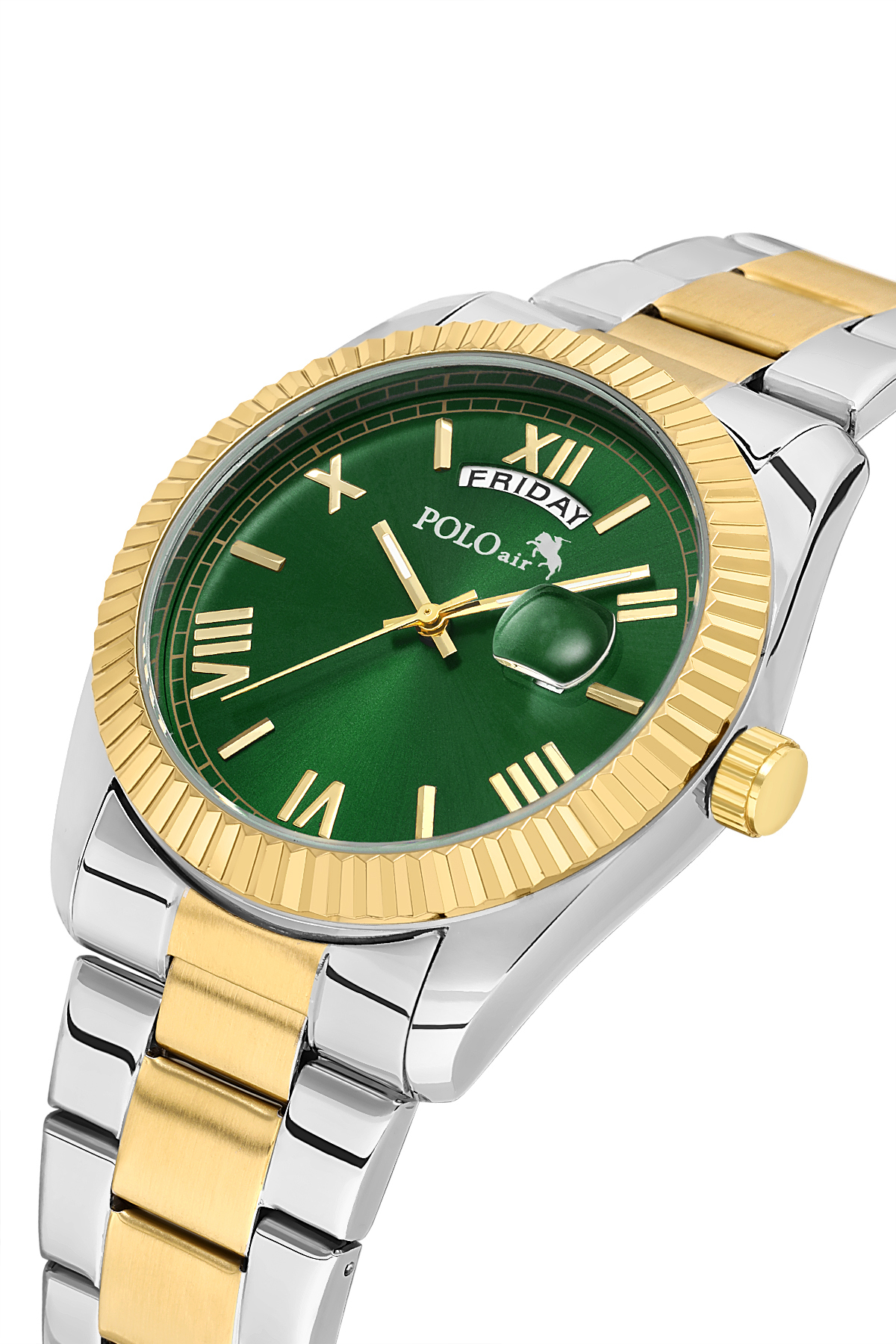 Ay Gün Gösterge Takvimli Erkek Kol Saati Gold Gümüş Yeşil Renk Pl-7076E8X Gold-Gümüş-Yeşil Pl-7076E8X