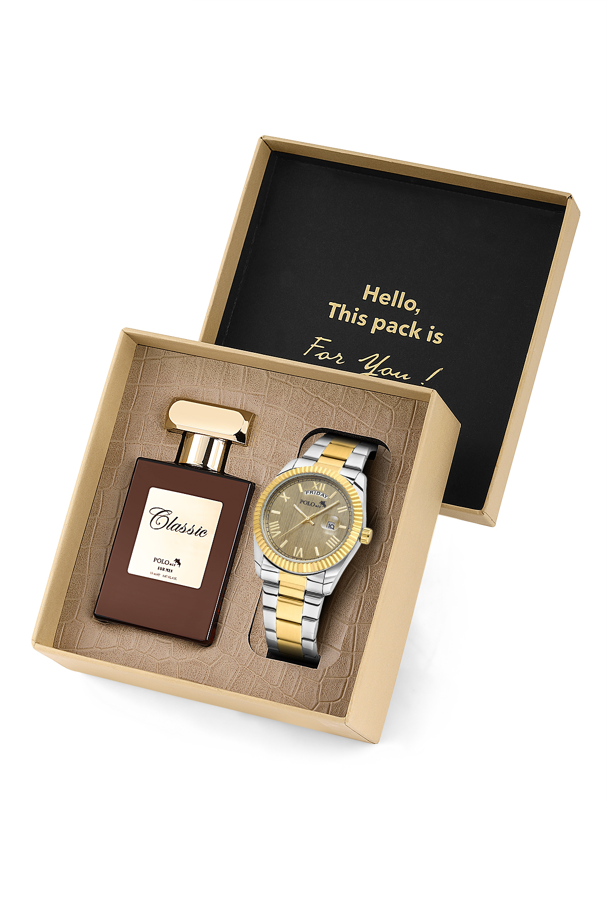 Ay Gün Gösterge Takvimli Erkek Kol Saati Ve 55 Ml Parfüm Seti Gold Gümüş Renk St-5014E9 Altın St-5014E9