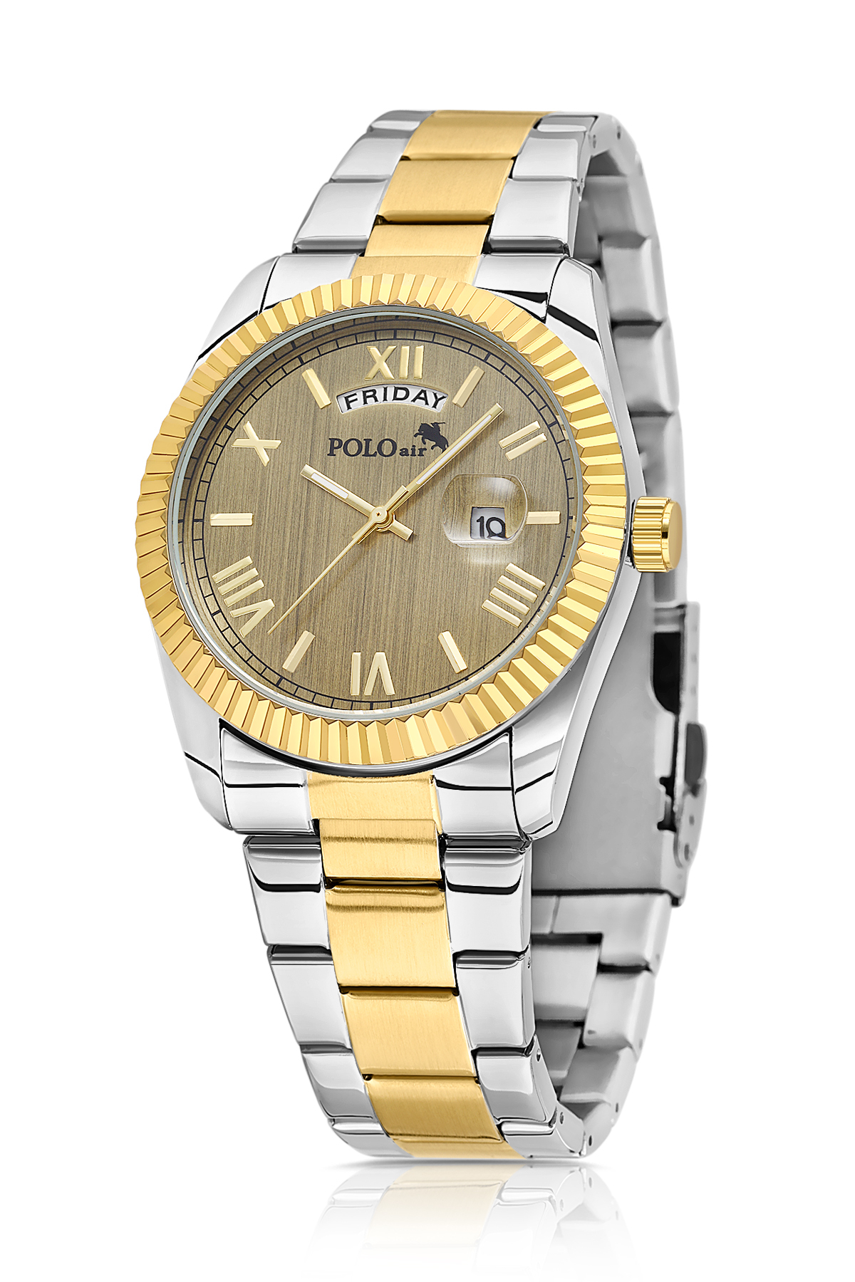 Ay Gün Gösterge Takvimli Erkek Kol Saati Ve 55 Ml Parfüm Seti Gold Gümüş Renk St-5014E9 Altın St-5014E9