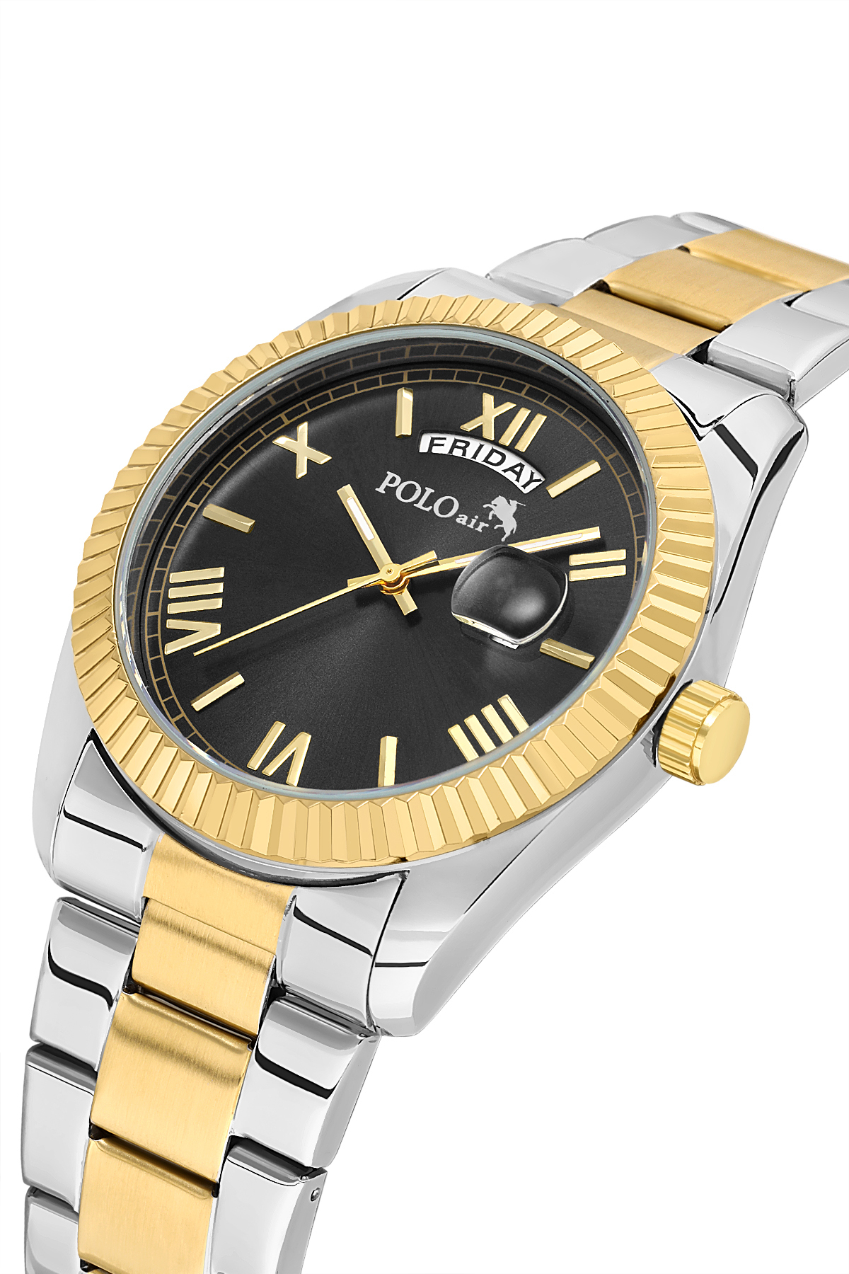 Ay Gün Gösterge Takvimli Erkek Kol Saati Ve 55 Ml Parfüm Seti Gold Gümüş Siyah Renk St-5014E6 Gold-Gümüş-Siyah St-5014E6