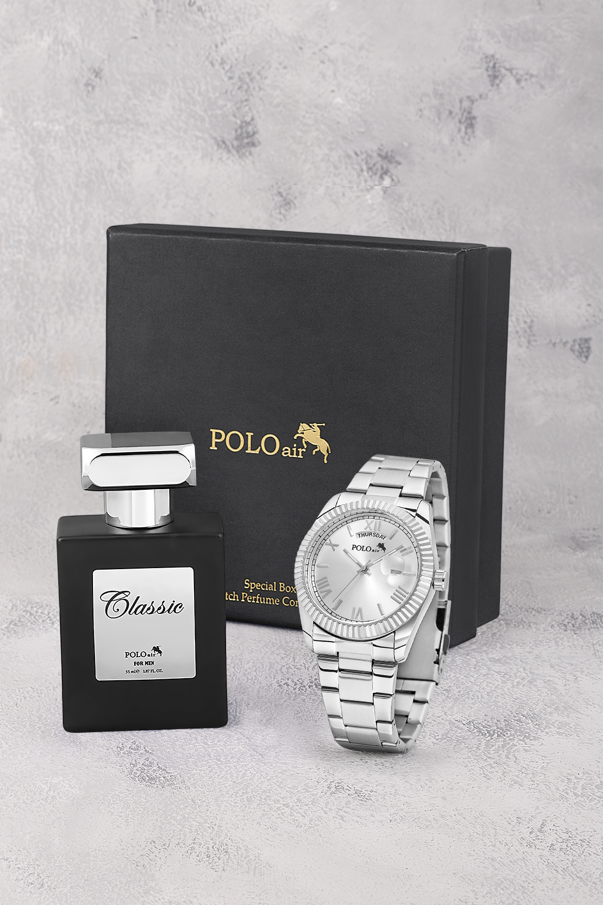 Ay Gün Gösterge Takvimli Erkek Kol Saati Ve 55 Ml Parfüm Seti Gümüş Renk St-5014E4 Gümüş St-5014E4