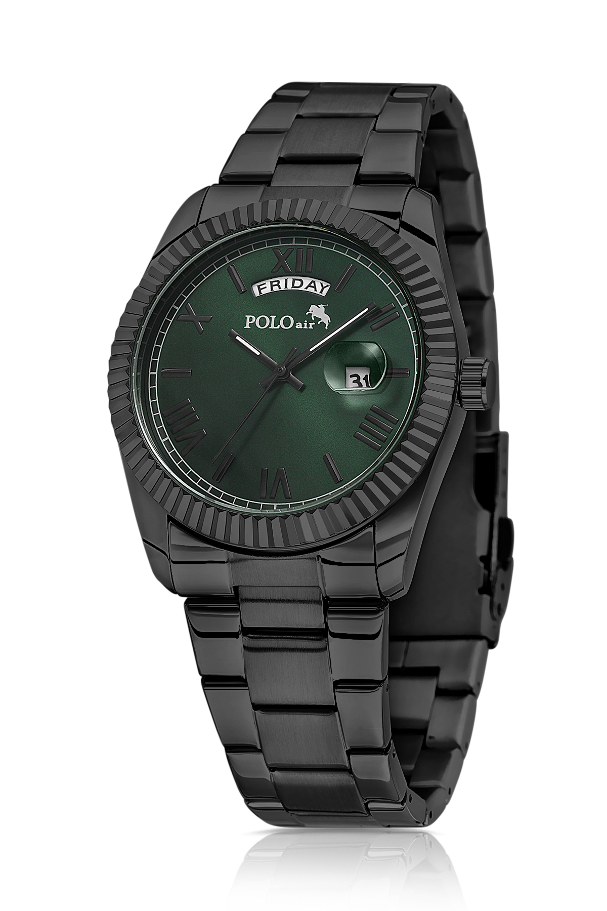 Ay Gün Gösterge Takvimli Erkek Kol Saati Ve 55 Ml Parfüm Seti Siyah Yeşil Renk St-5014E5 Siyah St-5014E5