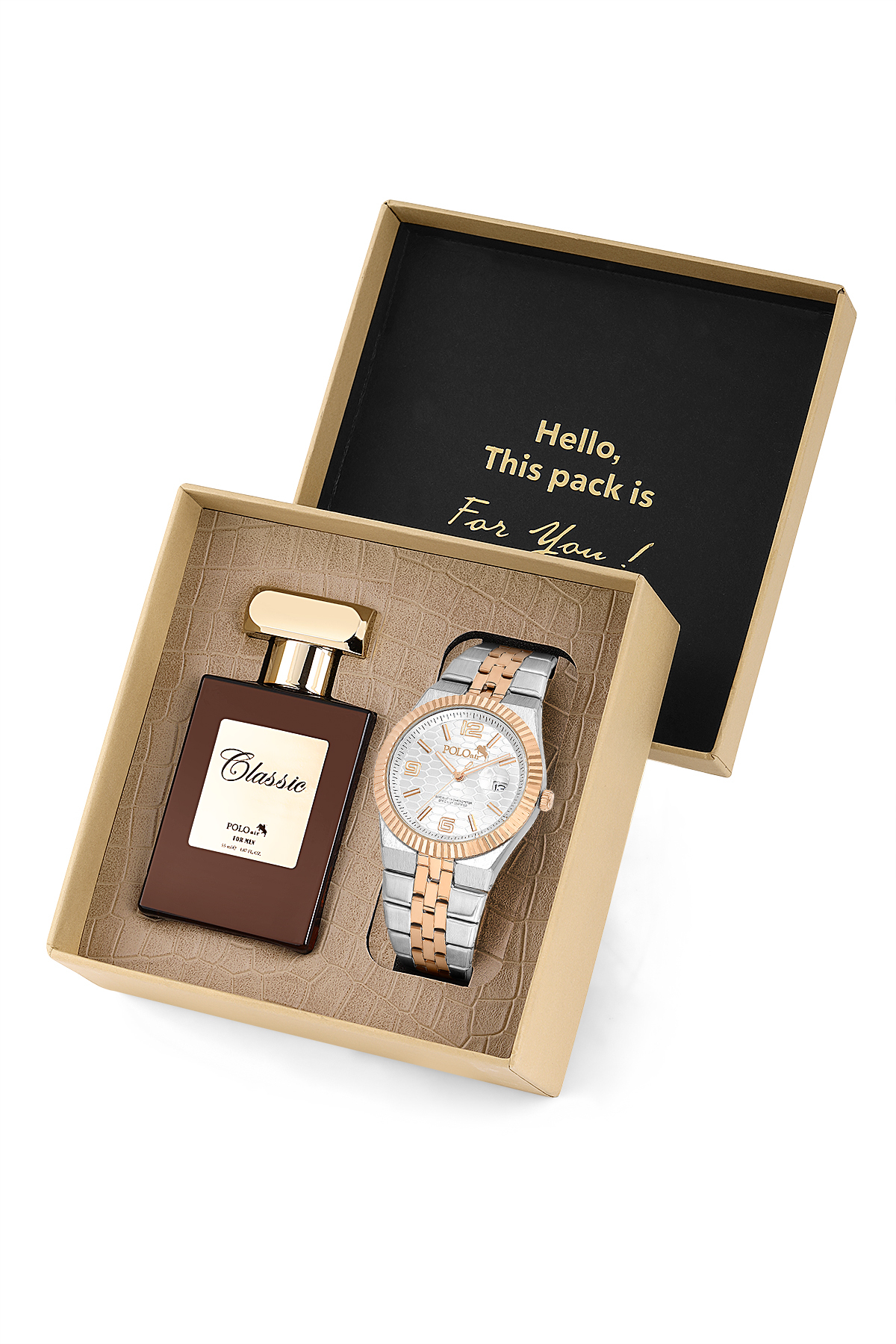 Çift Klips Mercek Takvimli Erkek Kol Saati Ve Parfüm Hediyelik Kutusunda Gümüş Bakır Renk St-5005E5 Gümüş-Bakır St-5005E5