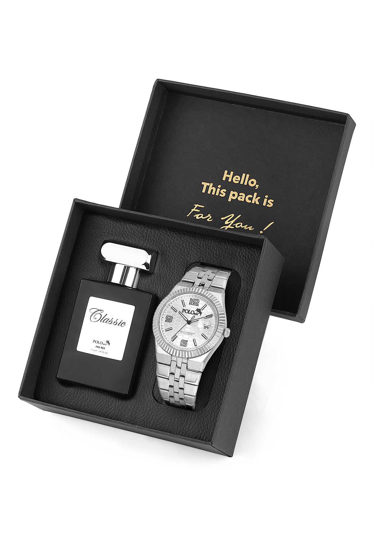 Çift Klips Mercek Takvimli Erkek Kol Saati Ve Parfüm Hediyelik Kutusunda Gümüş Renk St-5005E4 Gümüş St-5005E4