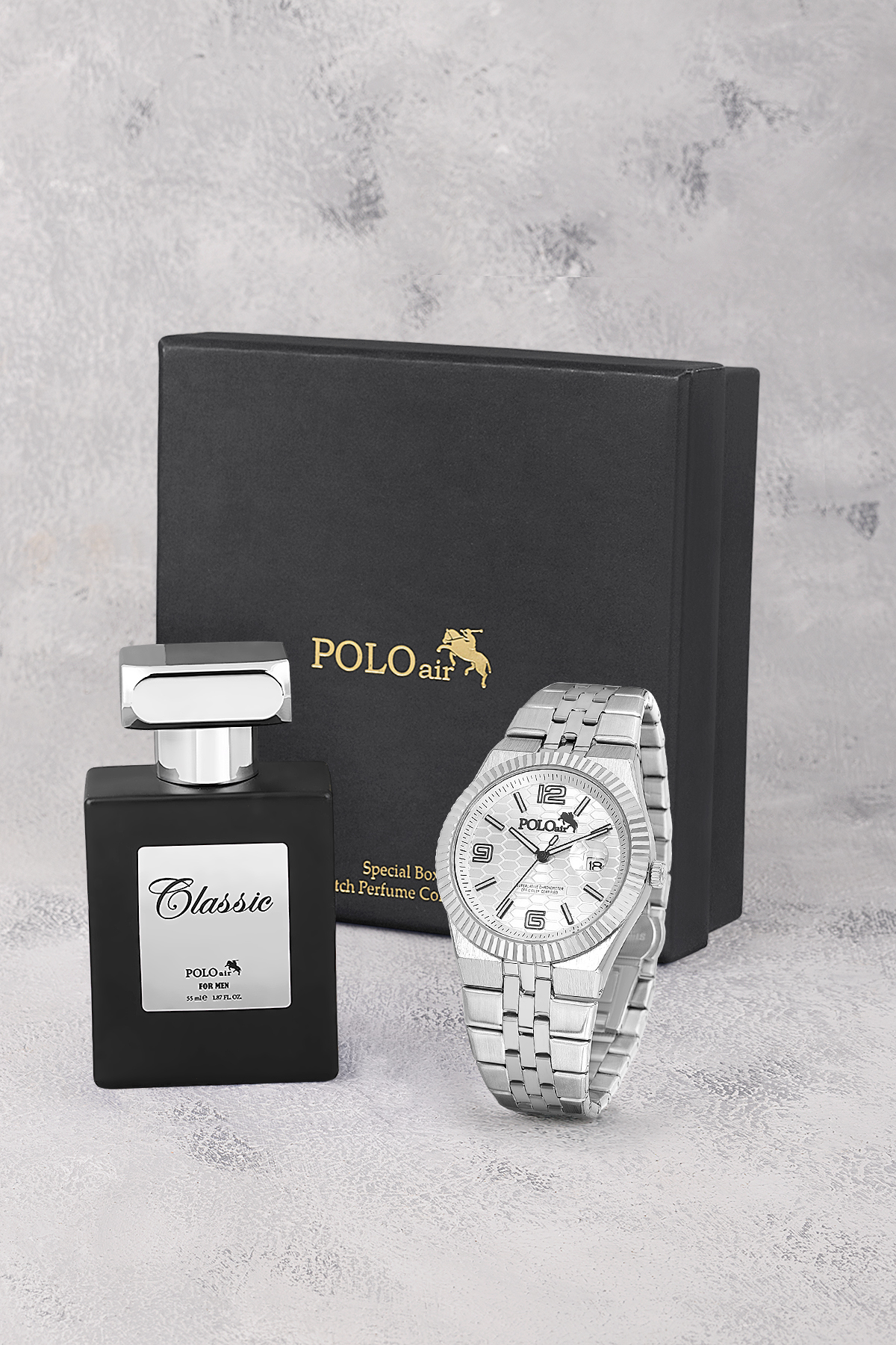 Çift Klips Mercek Takvimli Erkek Kol Saati Ve Parfüm Hediyelik Kutusunda Gümüş Renk St-5005E4 Gümüş St-5005E4