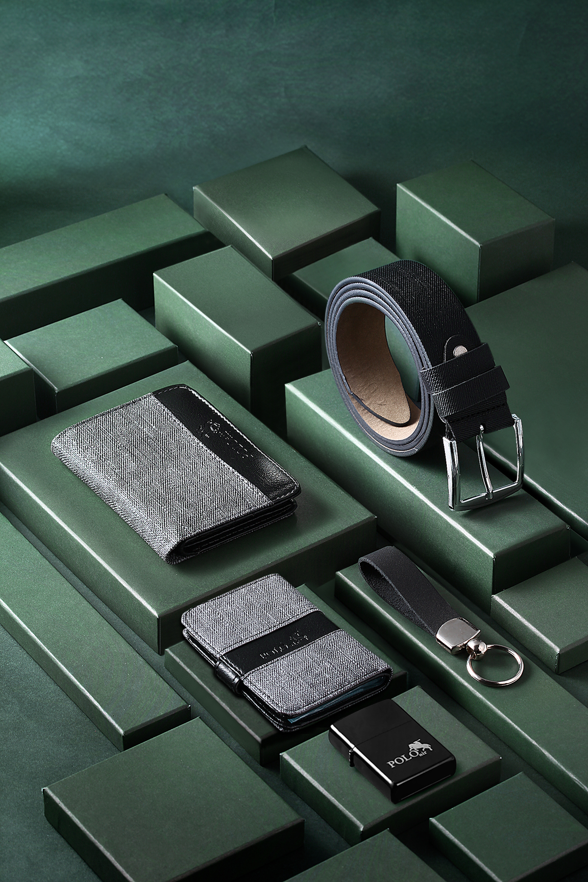 Erkek Kol Saati Cüzdan Kemer Kartlık Anahtarlık Çakmak Hediyelik Kutusunda Gri Set Pl-7042E4 Gri Pl-7042E4