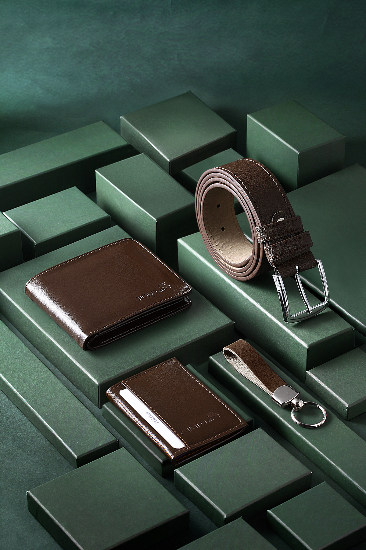 Erkek Kol Saati Cüzdan Kemer Kartlık Anahtarlık Hediyelik Kutusunda Kahverengi Set Pl-7041E4 Kahverengi Pl-7041E4