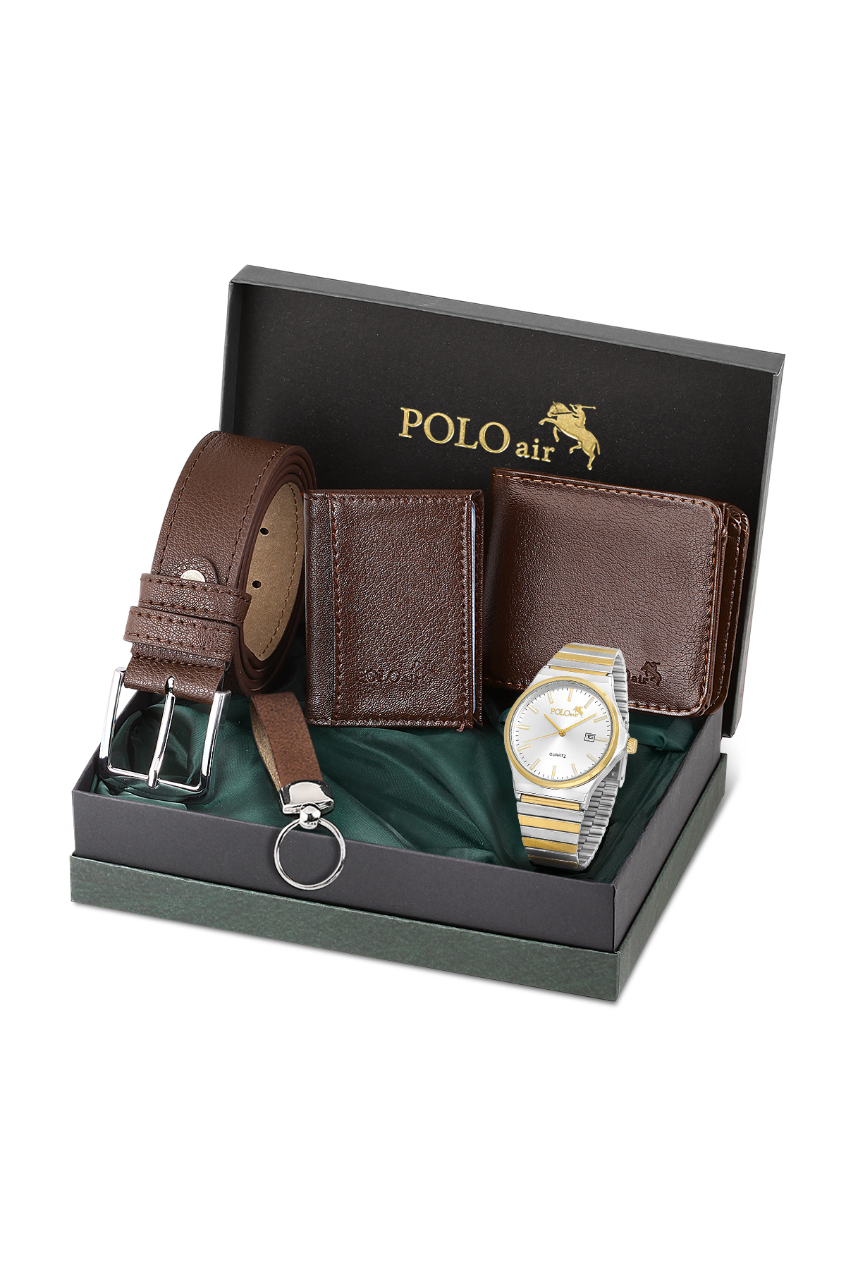 Erkek Kol Saati Cüzdan Kemer Kartlık Anahtarlık Hediyelik Kutusunda Kahverengi Set Pl-7041E4 Kahverengi Pl-7041E4