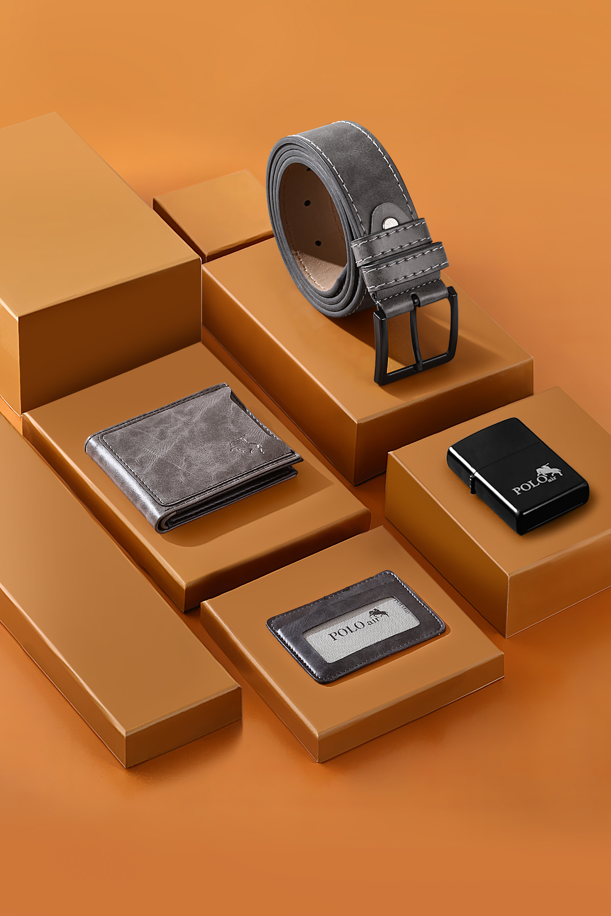 Erkek Kol Saati Cüzdan Kemer Kartlık Çakmak Hediyelik Kutusunda Gümüş Gri Renk Pl-7026E4 Gümüş Pl-7026E4