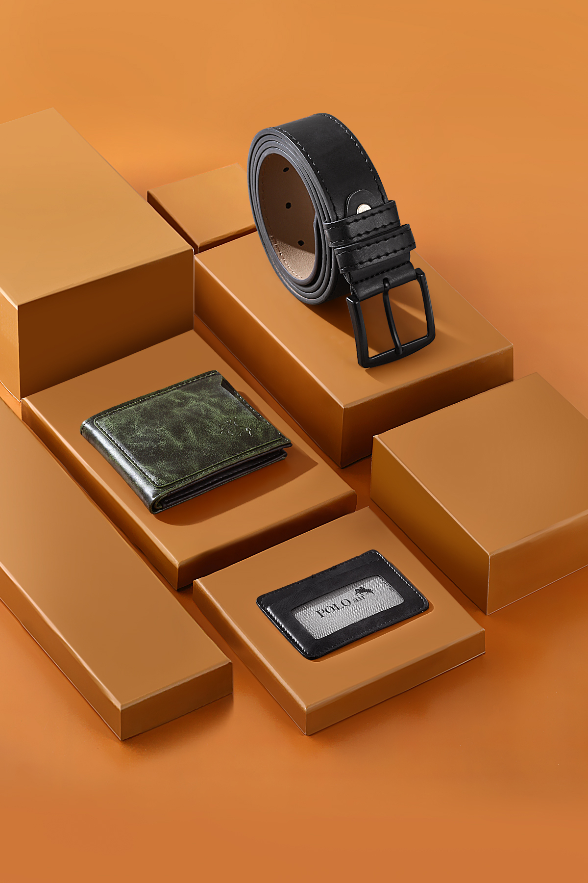 Erkek Kol Saati Cüzdan Kemer Kartlık Hediyelik Kutusunda Gold Yeşil Gümüş Renk Pl-7031E3 Yeşil Pl-7031E3