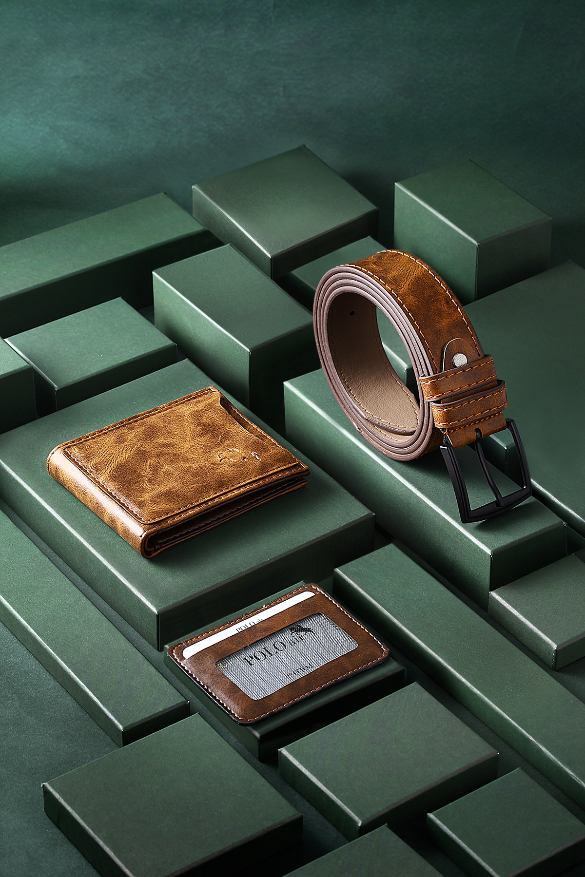 Erkek Kol Saati Cüzdan Kemer Kartlık Hediyelik Kutusunda Taba Gümüş Lacivert Bakır Renk Pl-7031E5 Çok Renkli Pl-7031E5