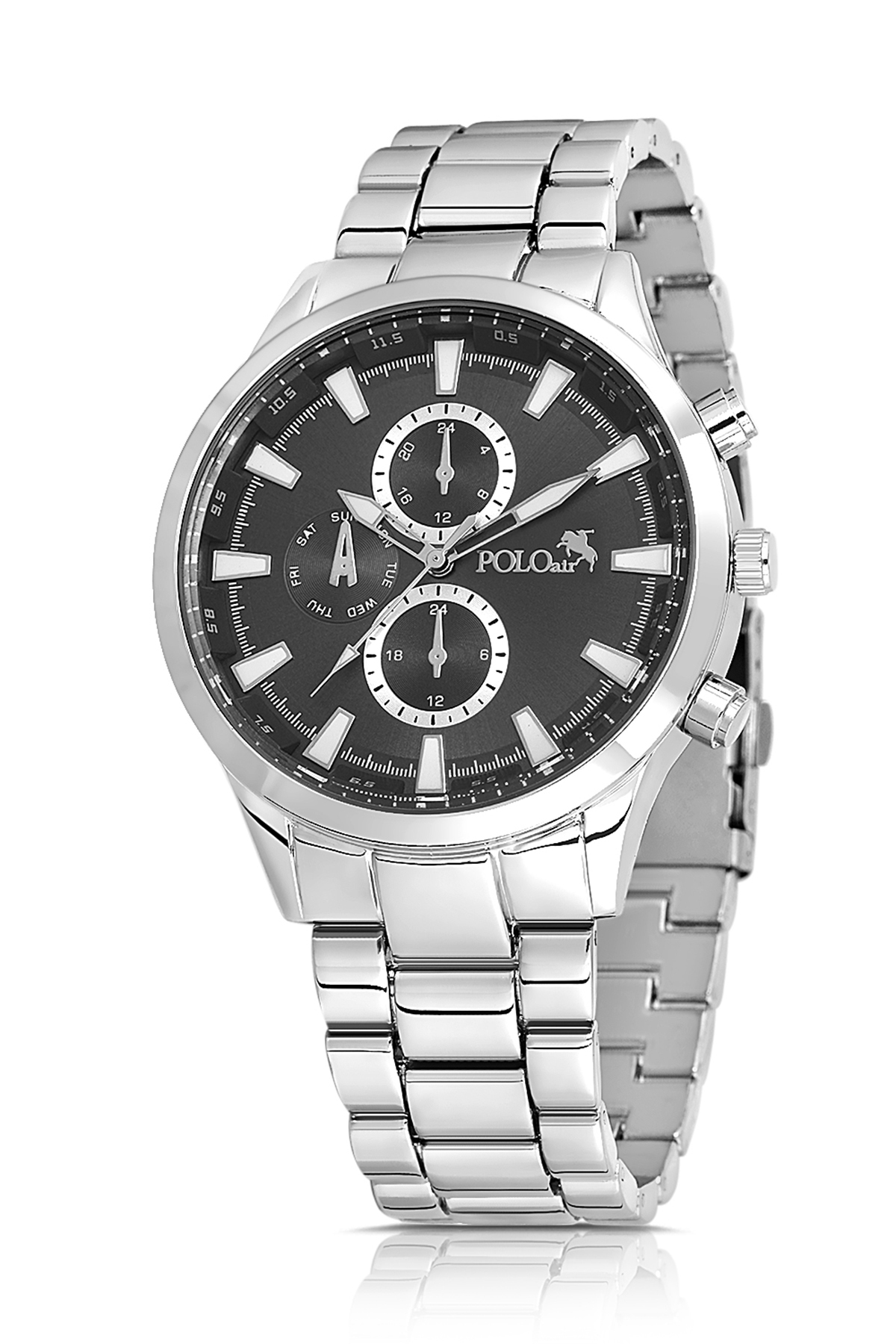 Erkek Kol Saati Esnek Kemer Mıknatıslı Cüzdan Kombin Set Gümüş Siyah Renk Pl-7032E4 Siyah Pl-7032E4