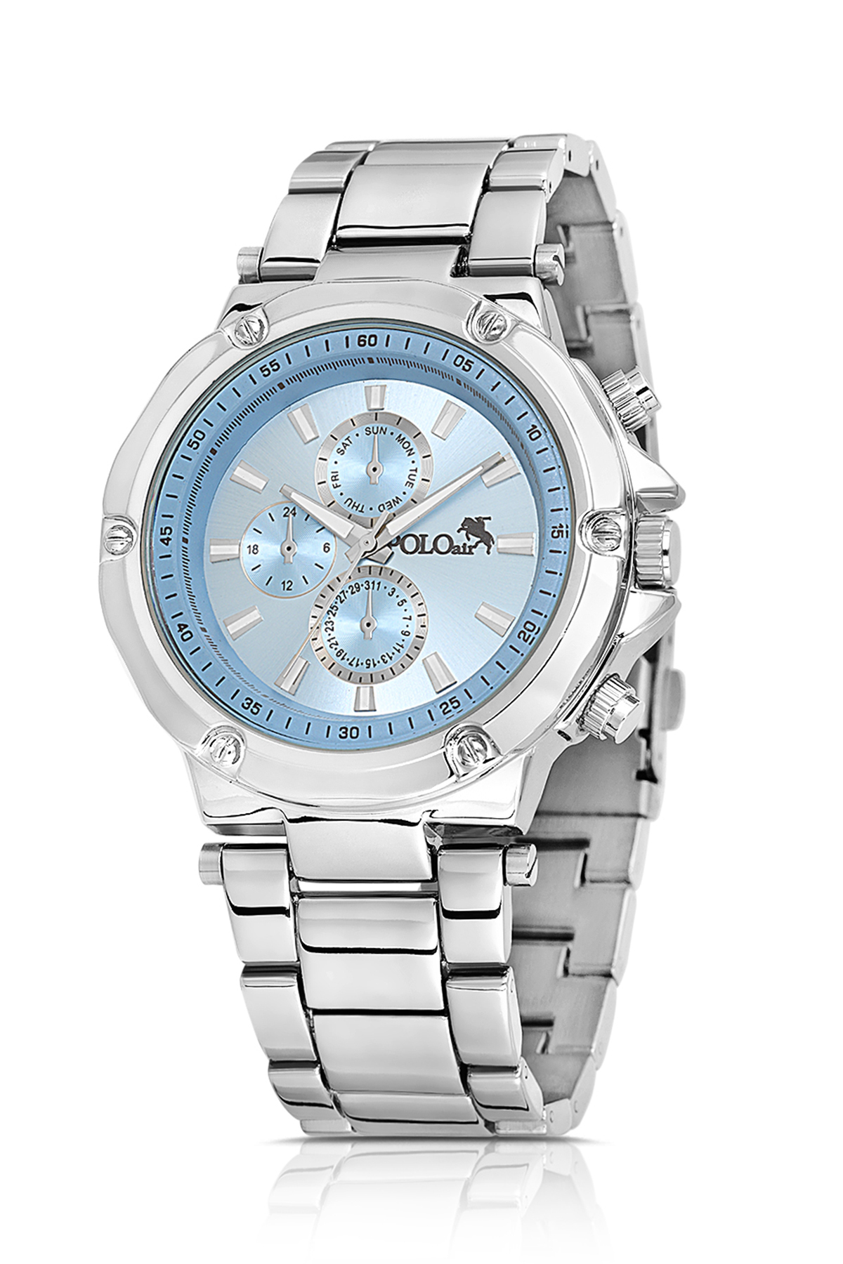 Erkek Kol Saati Esnek Kemer Mıknatıslı Cüzdan Parfümlü Kombin Set Gümüş Mavi Renk Pl-7034E2 Mavi Pl-7034E2