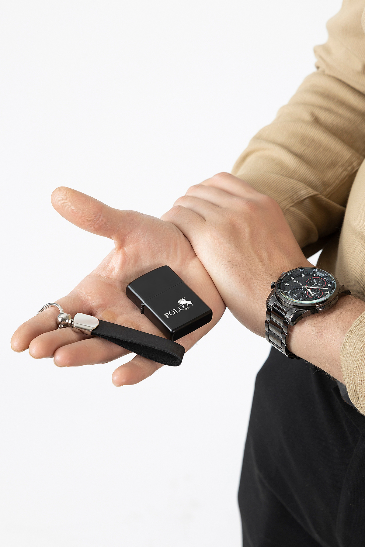 Erkek Kol Saati Kemer Cüzdan Kartlık Çakmak Anahtarlık Hediyelik Kutusunda Siyah Set Pl-7030E1 Siyah Pl-7030E1