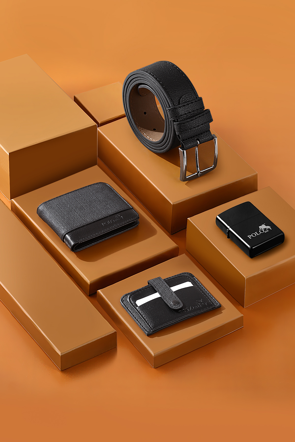 Erkek Kol Saati Kemer Cüzdan Kartlık Çakmak Hediyelik Kutusunda Siyah Set Gümüş Renk Pl-7027E4 Gümüş Pl-7027E4