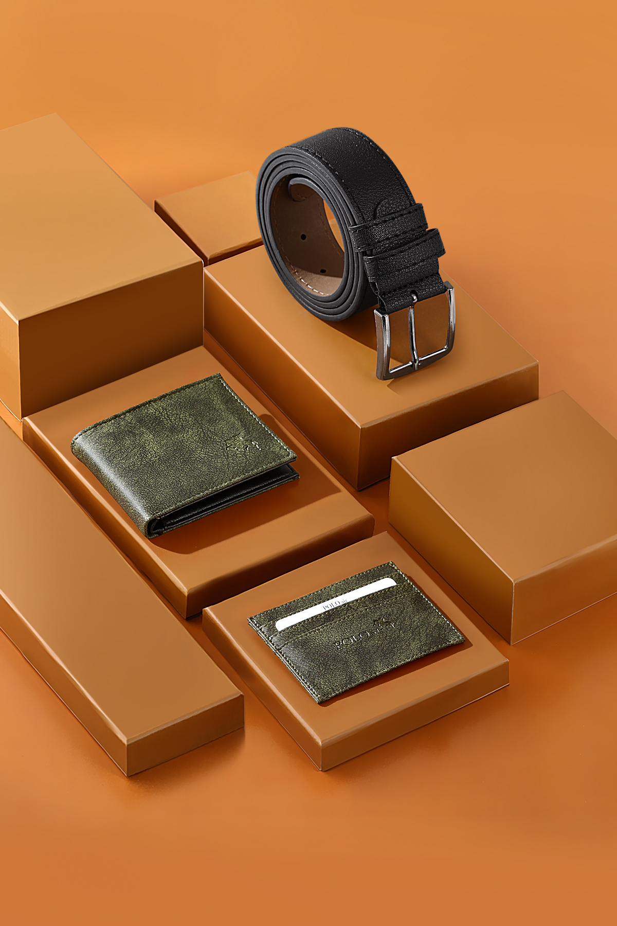 Erkek Kol Saati Kemer Cüzdan Kartlık Hediyelik Kutusunda Su Yeşili Set Pl-7028E3 Gümüş - Su Yeşil Pl-7028E3