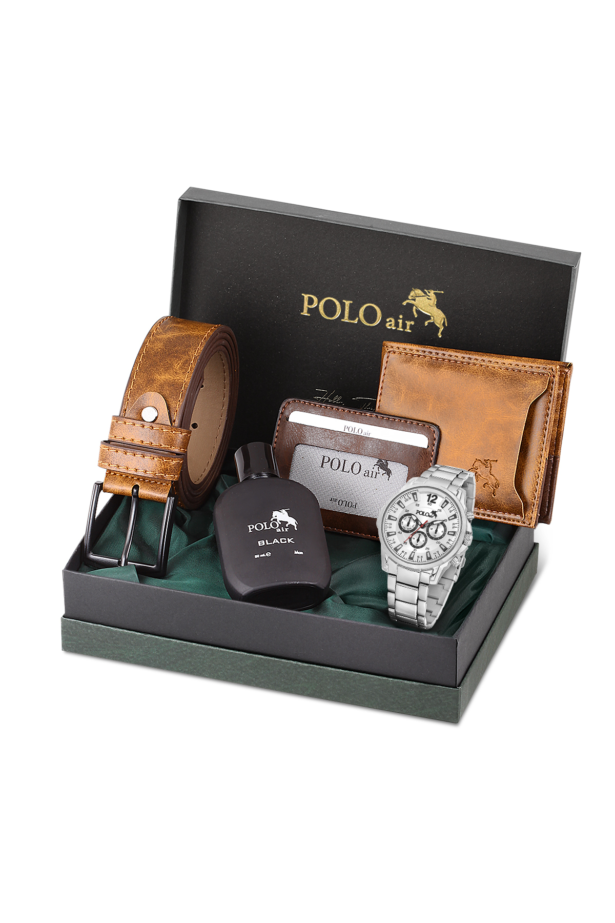 Erkek Kol Saati Kemer Cüzdan Kartlık Parfüm Hediyelik Kutusunda Gümüş Renk Pl-7033E4 Gümüş Pl-7033E4