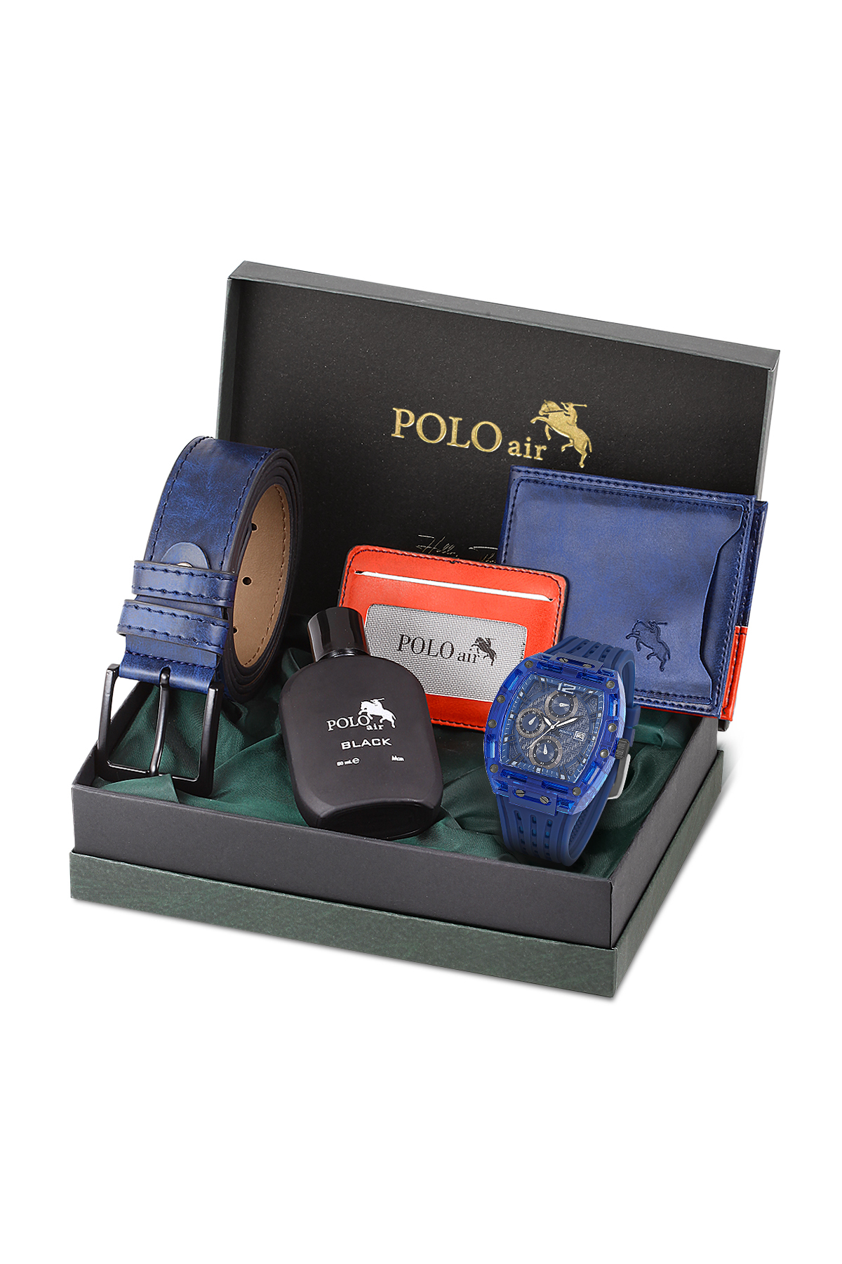 Erkek Kol Saati Kemer Cüzdan Kartlık Parfüm Hediyelik Kutusunda Lacivert Renk Pl-7051E2 Lacivert Pl-7051E2