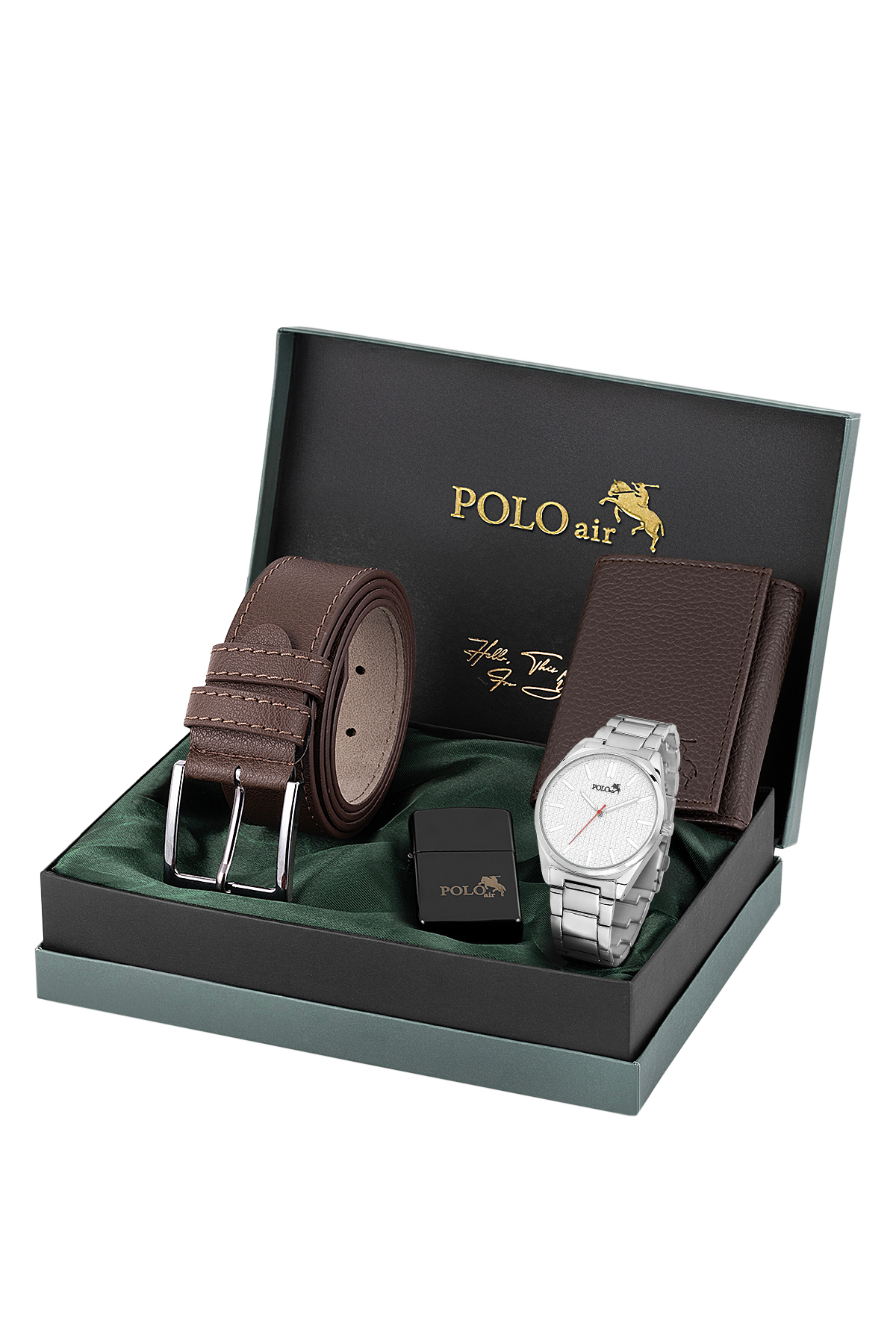 Erkek Kol Saati Kemer Mıknatıslı Cüzdan Çakmak Seti Gümüş Renk Pl-7063E3 Gümüş Pl-7063E3