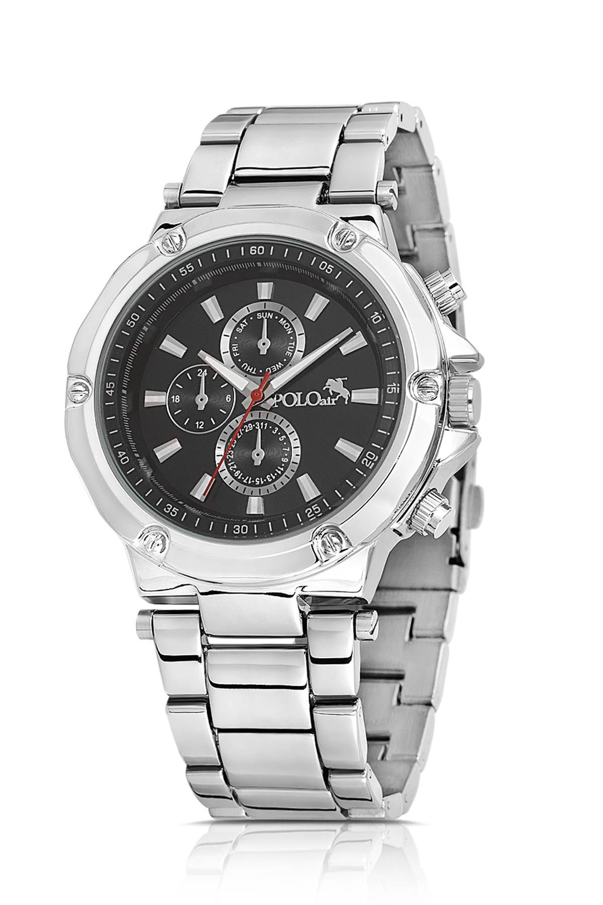 Erkek Kol Saati Otomatik Mekanizmalı Cüzdan Kemer Çakmak Set Gümüş Siyah Renk Pl-7070E1 Siyah Pl-7070E1