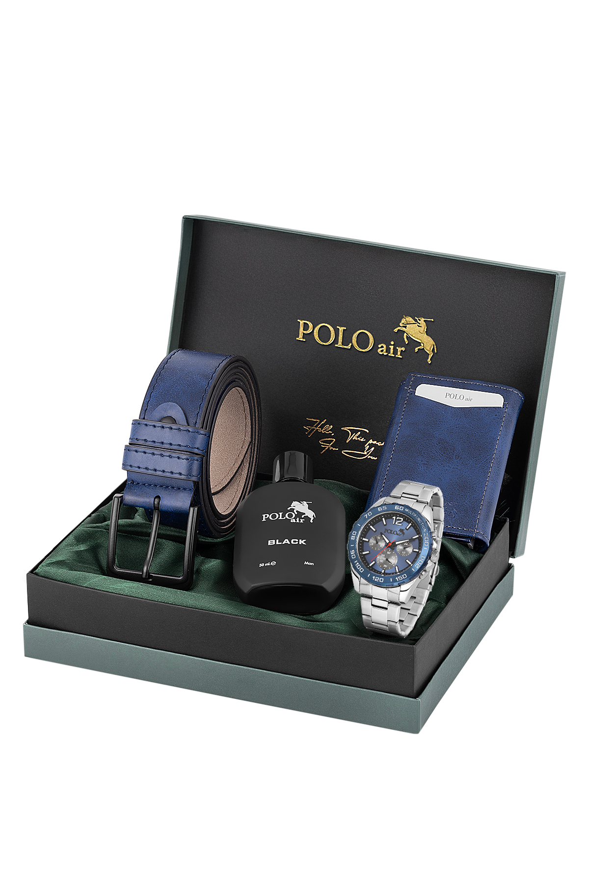 Erkek Kol Saati Otomatik Mekanizmalı Cüzdan Kemer Parfüm Seti Gümüş Lacivert Renk Pl-7068E2 Lacivert Pl-7068E2