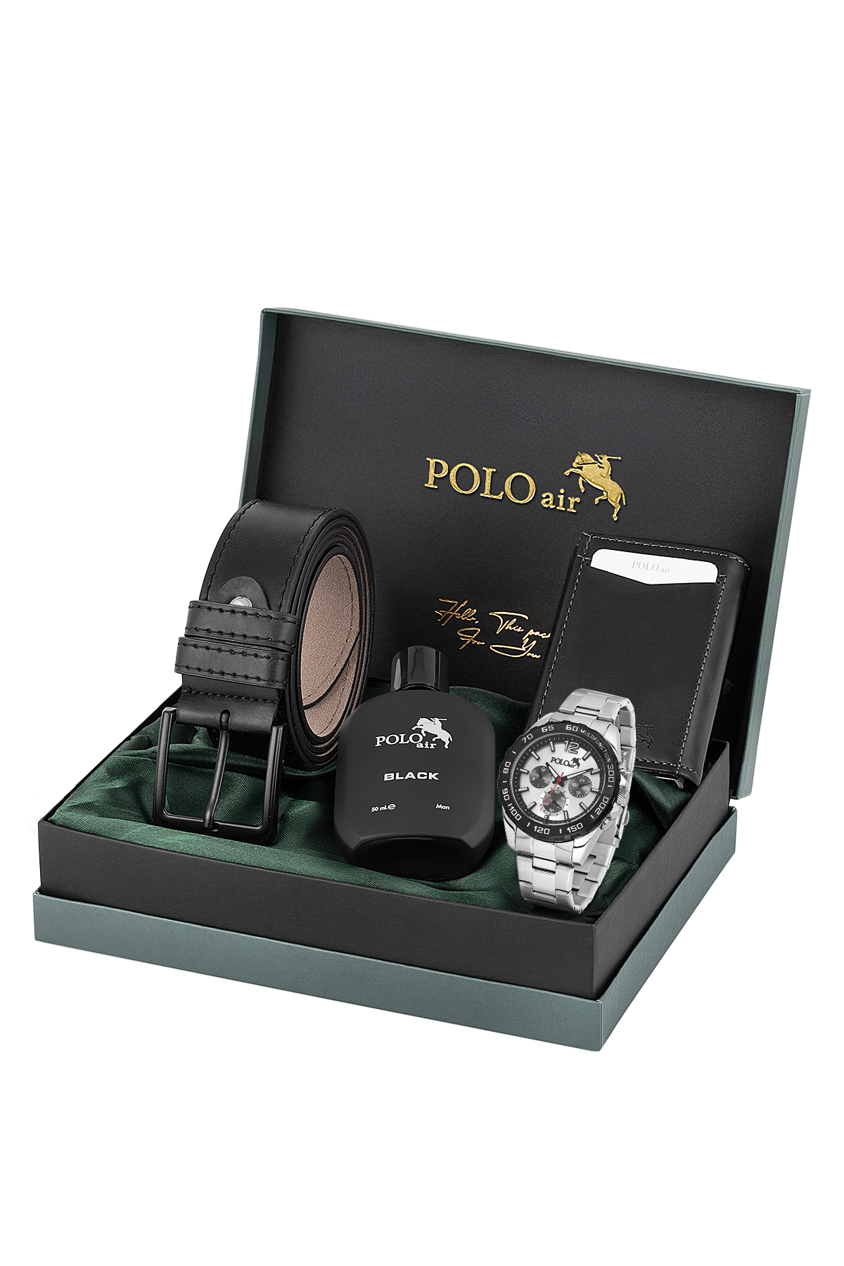 Erkek Kol Saati Otomatik Mekanizmalı Cüzdan Kemer Parfüm Siyah Set Gümüş Renk Pl-7068E4 Gümüş Pl-7068E4