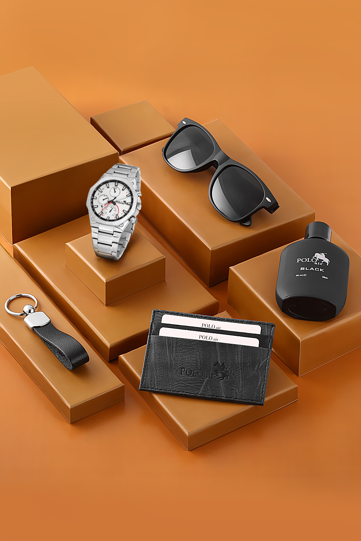 Erkek Kol Saati Parfüm Gözlük Kartlık Anahtarlık Hediyelik Kutusunda Gümüş Renk Pl-7067E4 Gümüş Pl-7067E4