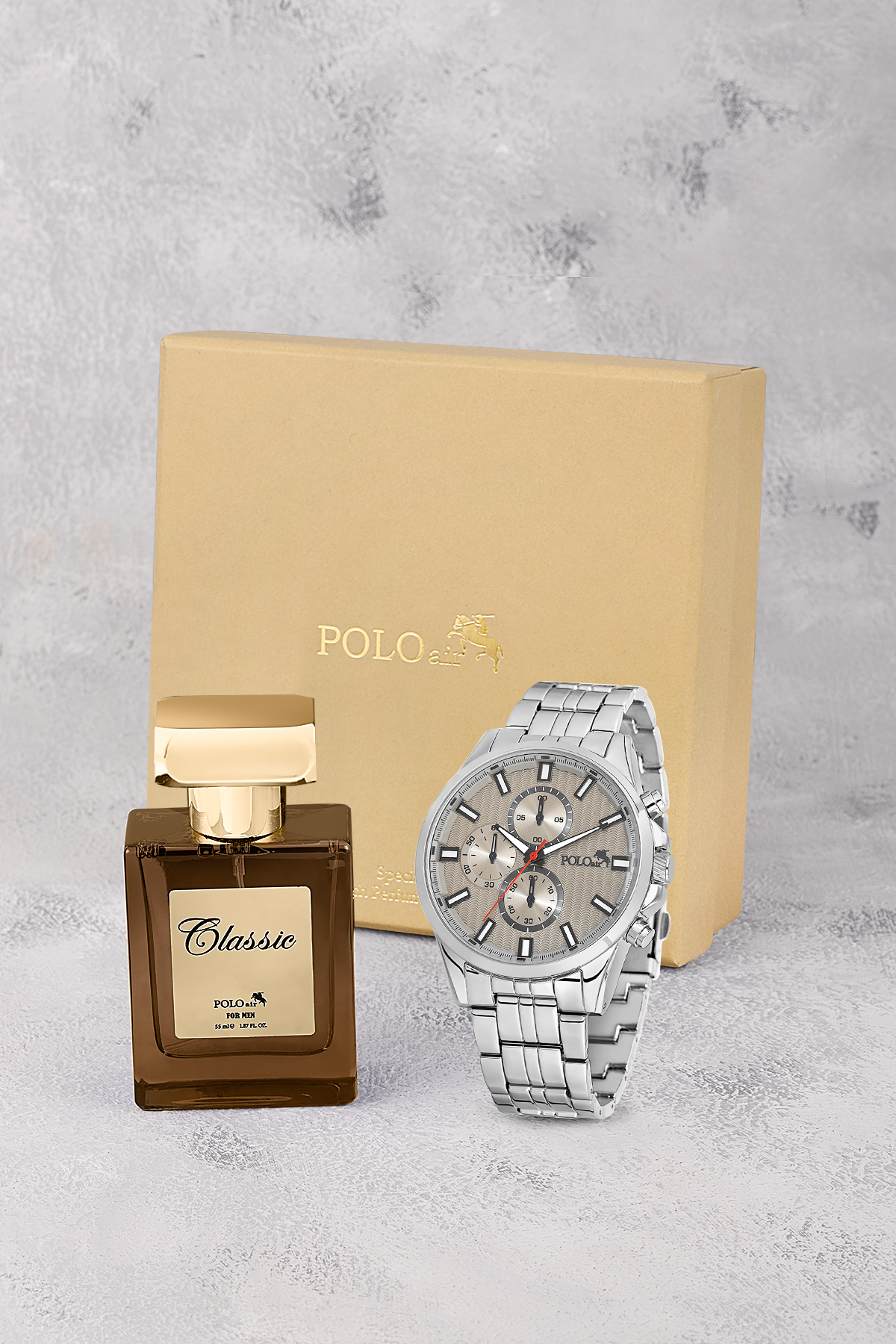 Erkek Kol Saati Ve 55Ml Parfüm Hediyelik Kutusunda Set Gümüş Antrasit Renk St-5007E4 Gümüş St-5007E4