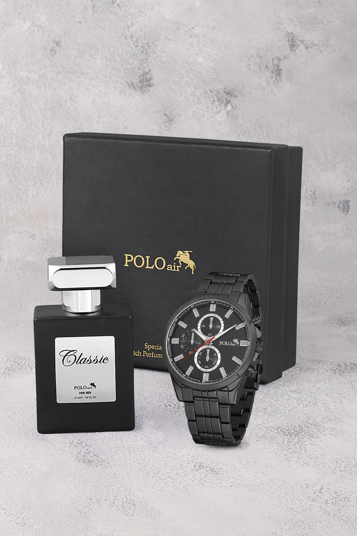 Erkek Kol Saati Ve 55Ml Parfüm Hediyelik Kutusunda Set Siyah Renk St-5007E1 Siyah St-5007E1