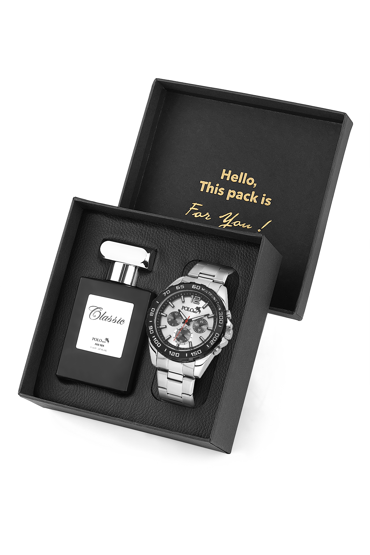 Erkek Kol Saati Ve 55Ml Parfüm Hediyelik Kutusunda Siyah Set Gümüş Renk St-5011E4 Gümüş St-5011E4