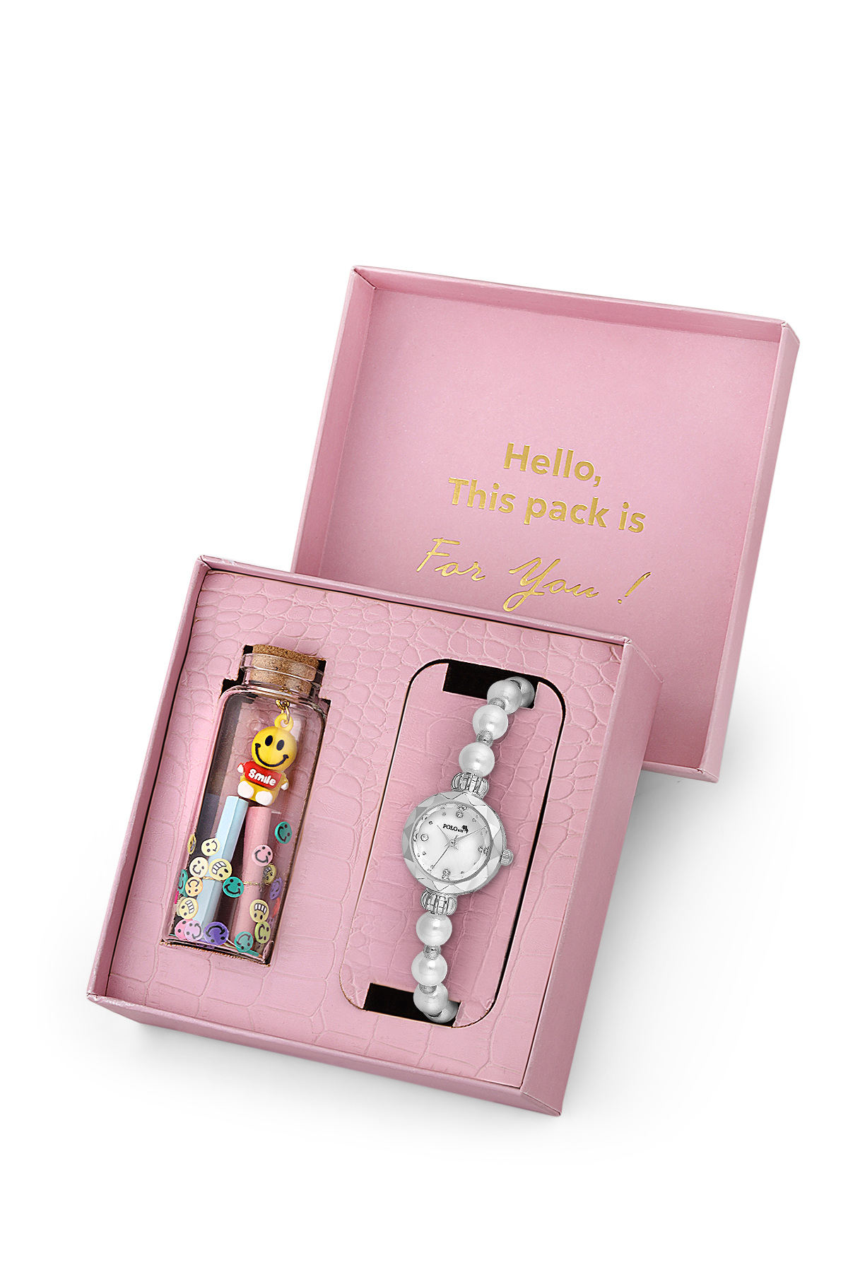 Kadın Kol Saati Smile Figür Mantar Tıpalı Özel Notlu Cam Dilek Şişe Seti Gümüş Beyaz Renk St-2181S2 Gümüş St-2181S2