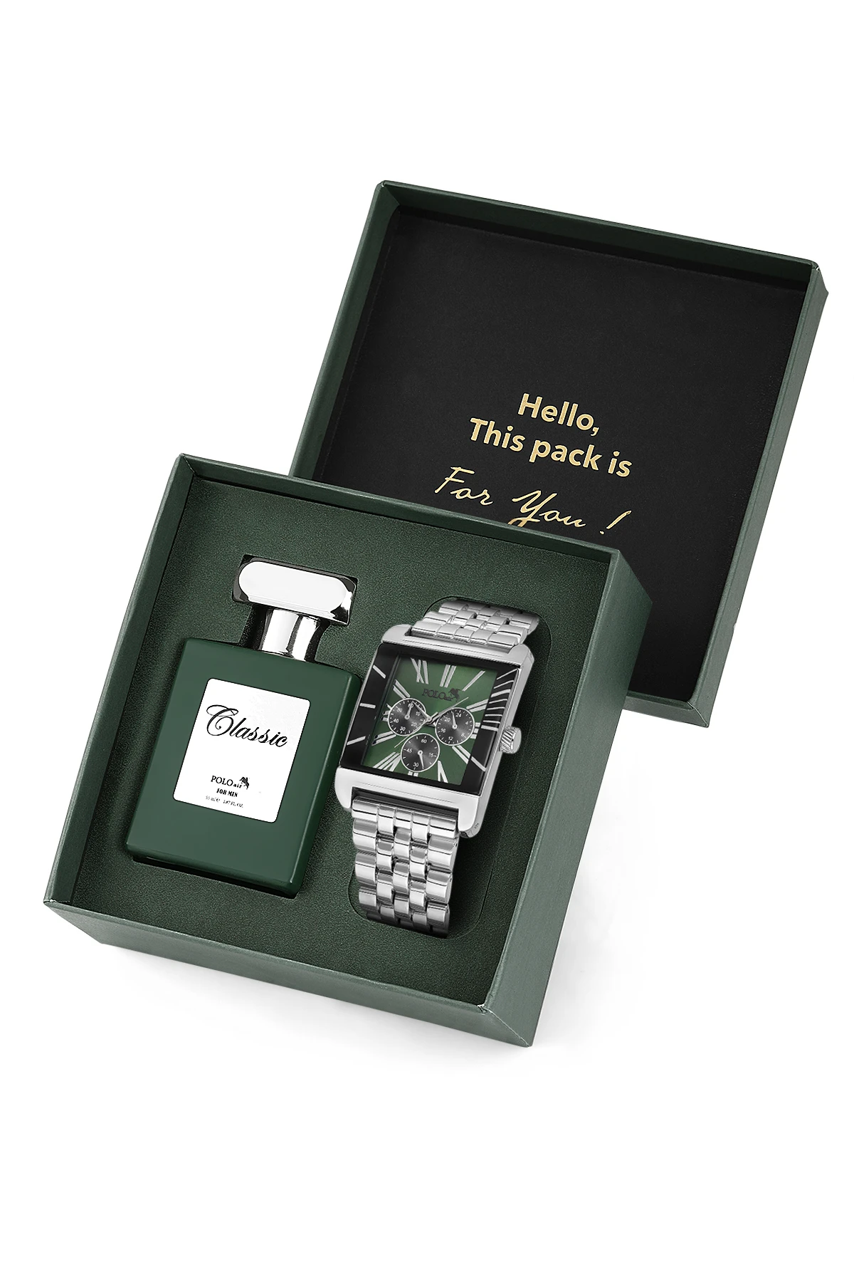 Kare Kasa Klasik Erkek Kol Saati Ve 55 Ml Parfüm Seti Gümüş Yeşil Renk St-5017E3 Yeşil St-5017E3
