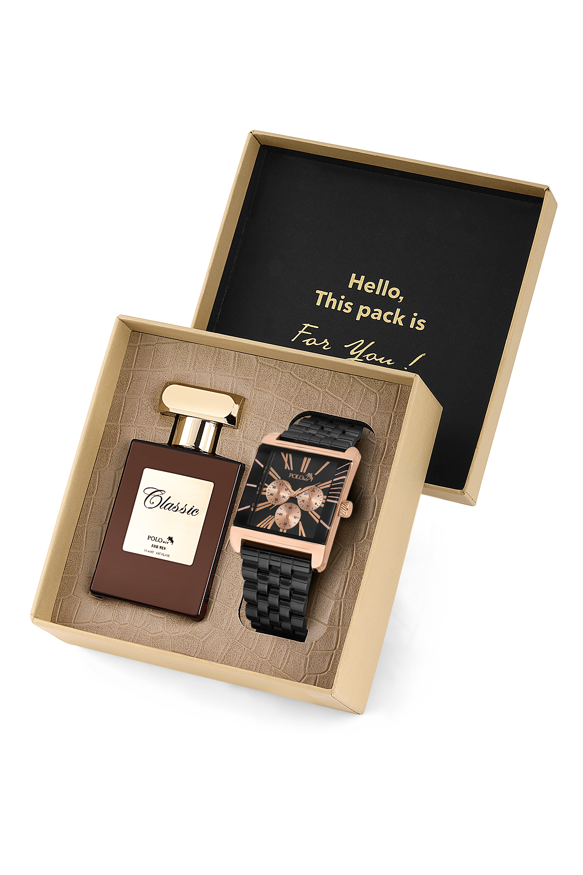 Kare Kasa Klasik Erkek Kol Saati Ve 55 Ml Parfüm Seti Siyah Bakır Renk St-5017E4 Siyah St-5017E4