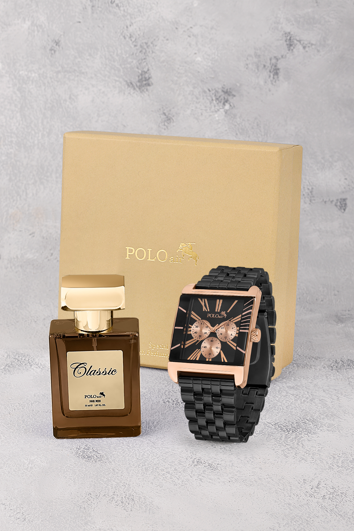Kare Kasa Klasik Erkek Kol Saati Ve 55 Ml Parfüm Seti Siyah Bakır Renk St-5017E4 Siyah St-5017E4