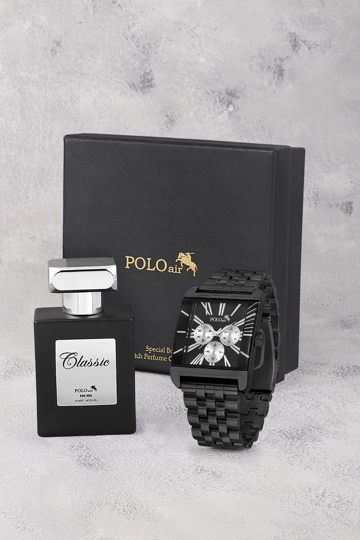 Kare Kasa Klasik Erkek Kol Saati Ve 55 Ml Parfüm Seti Siyah Renk St-5017E1 Siyah St-5017E1