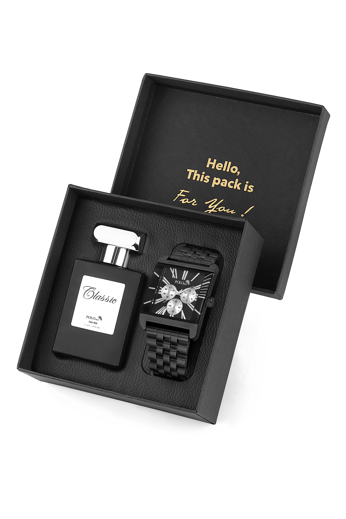 Kare Kasa Klasik Erkek Kol Saati Ve 55 Ml Parfüm Seti Siyah Renk St-5017E1 Siyah St-5017E1