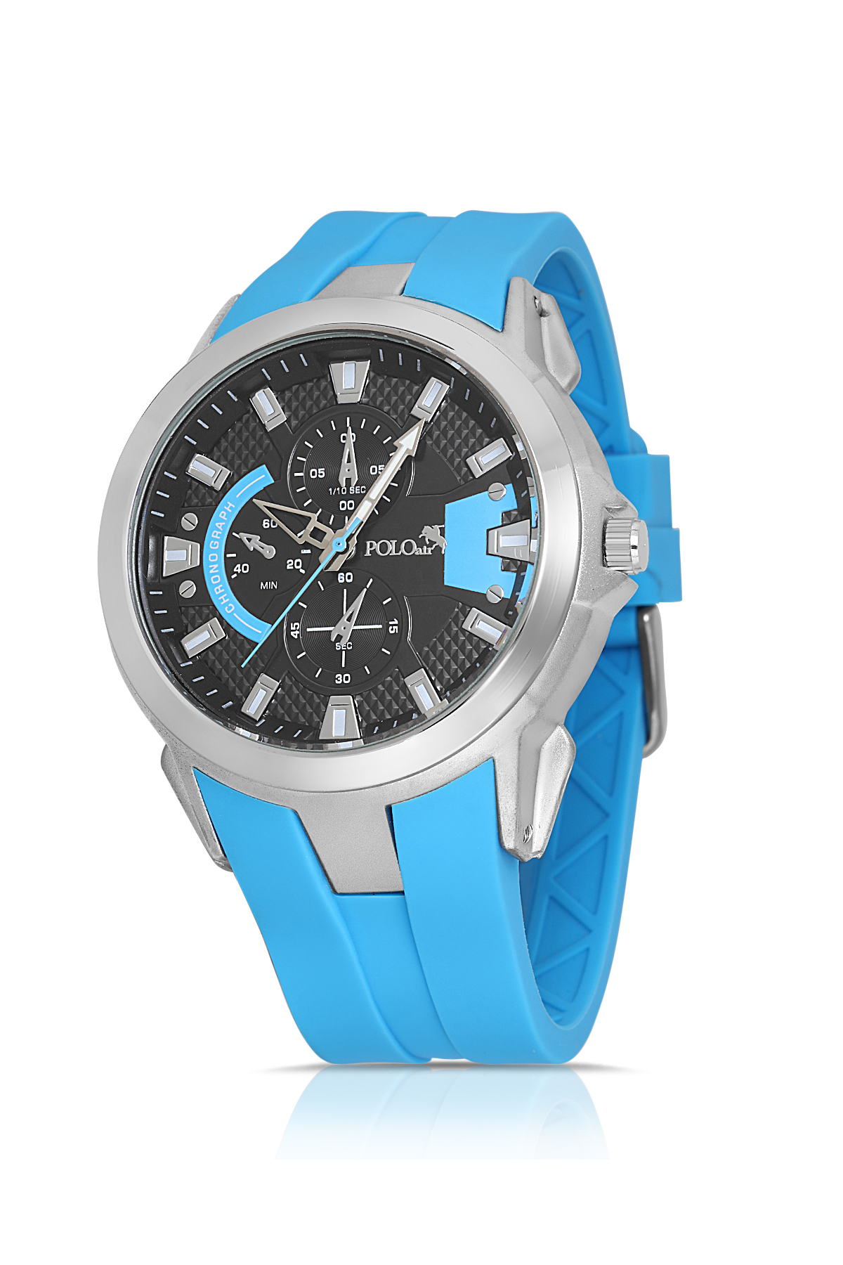 Kauçuk Kordon Erkek Kol Saati Ve Parfüm Hediyelik Kutusunda Set Gümüş Mavi Siyah Renk St-5001E2 Mavi St-5001E2